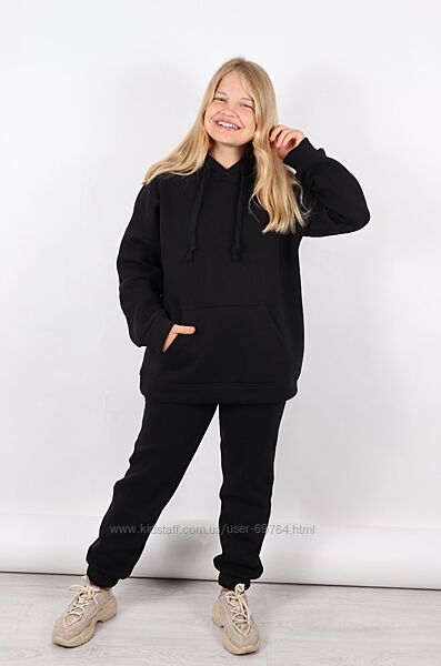 Черный теплый спортивный костюм на флисе, р.134-164