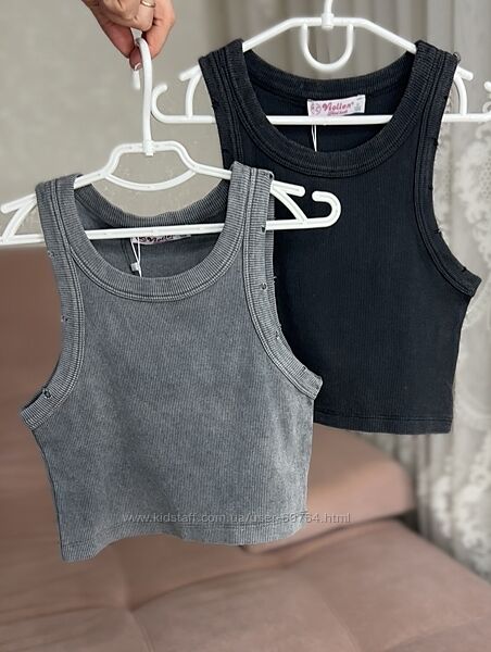 Трендовая майка с вываренным эффектом в рубчик для девочки Viollen, Турция