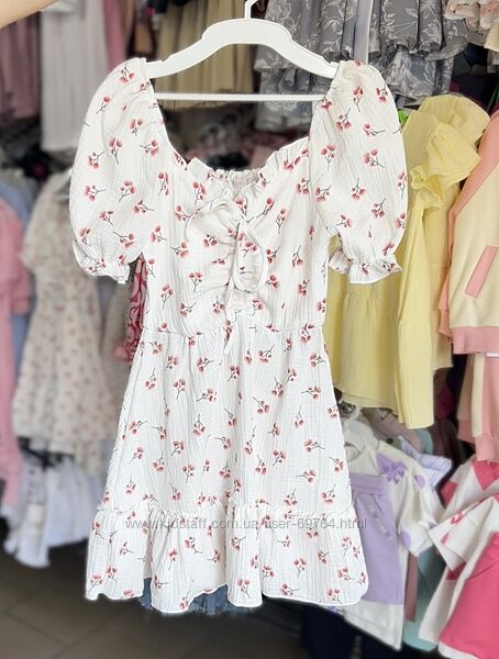 Нежное платье из муслина для девочки, р.122-158 