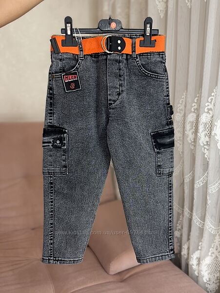 Джинсы МОМ с накладными карманами для мальчика, Турция, р.110-140 