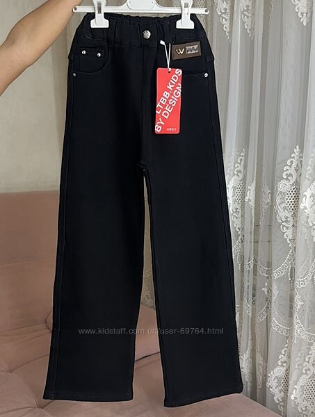 Теплые джинсы палаццо на флисе для девочки, фабричный Китай, р.134-170