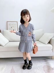 Вязаный костюм для девочки, фабричный Китай, Кофта и юбка 