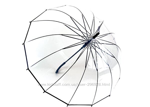 Прозрачный зонт-трость полуавтомат черный и белый 14 спиц