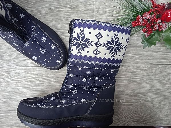 Женские зимние сапоги дутики снежинки, р.36