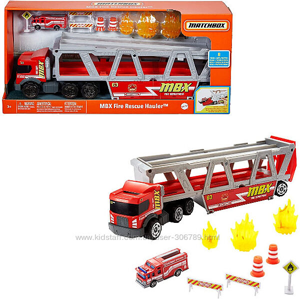 Matchbox автовоз Fire Rescue Mega Hauler грузовик транспортер пожарная маши