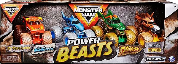 Monster Jam power beasts набор машинок Megalodon, Dragon, El Toro Loco, Hor