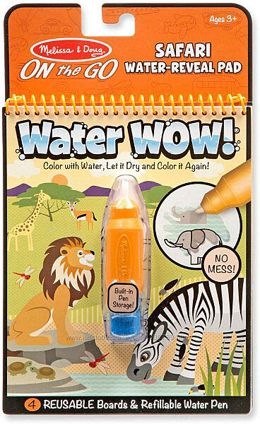 Melissa & Doug On the Go Water Wow водная многоразовая раскраска сафари Sa