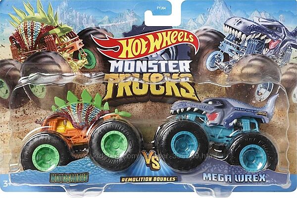 Hot Wheels Monster trucks Mega Wrex и Motosaurus набор внедорожников 164 S