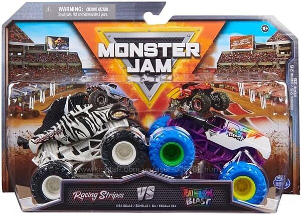 Набор машинок Monster Jam Trucks Racing Stripes vs Rainbow Blast Внедорожни