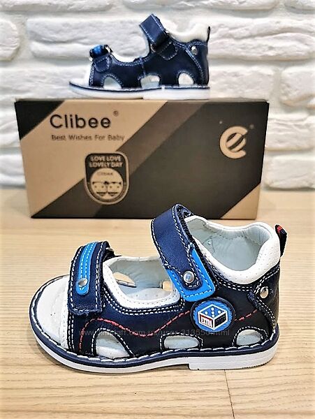 Кожаные сандалии Clibee AB3br синие 20-25