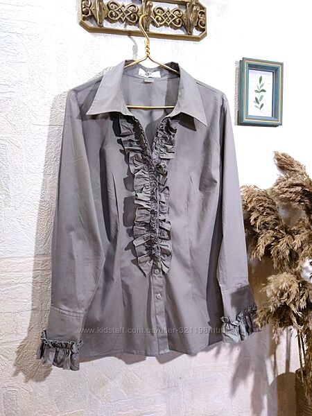 Изящная серая блуза с оборками, сорочка, рубашка, L/XL