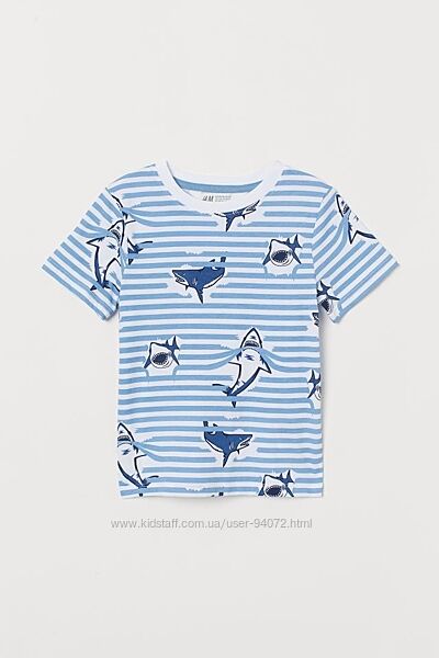 H&M Прикольная футболочка с акулами для 4-10 лет