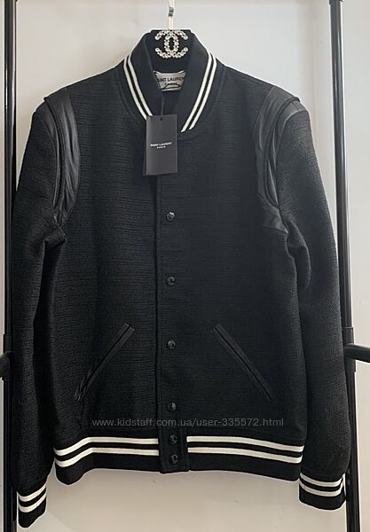 Бомбер Saint Laurent шерстяной с кожаными вставками, в наличии 