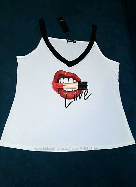 Красивый белый топ на бретелях майка футболка Sheilay. Размер XXL.