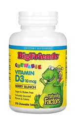 Bigfriends витамин D3 ягодный вкус 10мкг 250таб. Д3 Natural Factors США 