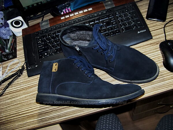 Мужские натуральные кожаные синие зимние ботинки на меху Кadar 43р