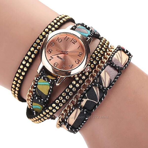 Часы-браслет женские наручные с атласной лентой и золотой цепочкой