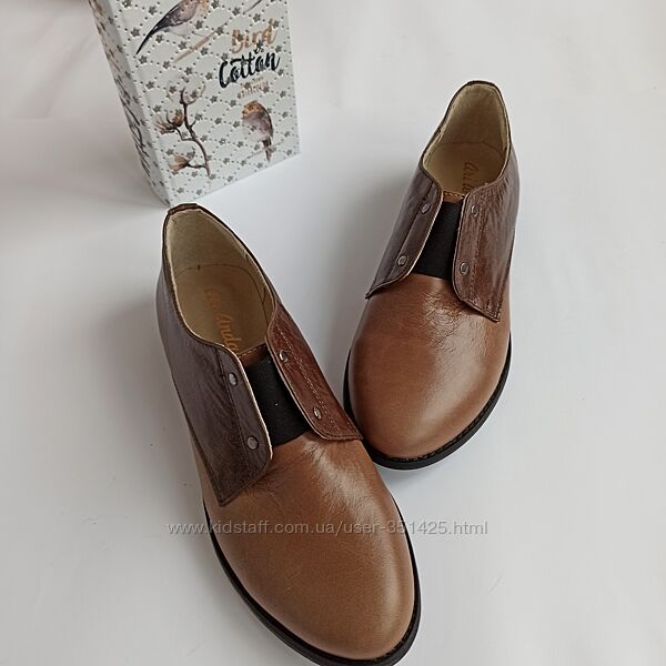 Кожаные коричневые туфли ari andano на резинке 37 размера 24-24,5 см