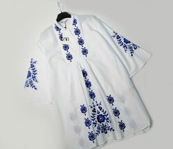 Белое свободное платье в вышивку хлопок от zara