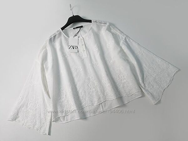 Белая свободная хлопковая рубашка в вышивку Zara