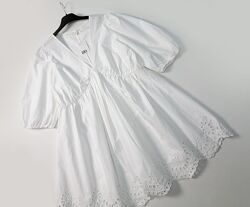 Новое белое хлопковое платье в перфорацию H&M