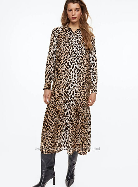 Длинное вискозное платье в леопардовый принт H&M