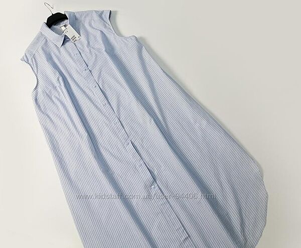 Хлопковое длинное свободное платье-рубашка H&M