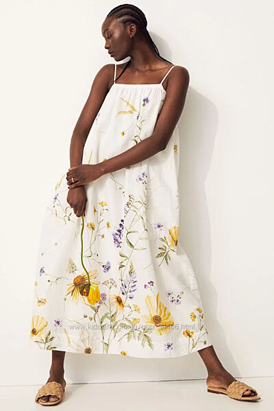 Новое длинное свободное платье из смесового льна H&M