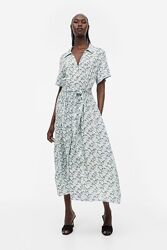 Длинное натуральное платье рубашка в цветы h&m