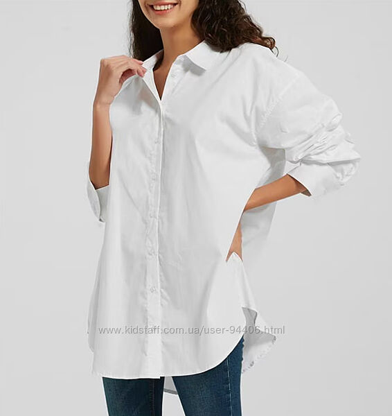 Белая хлопковая удлиненная свободная рубашка