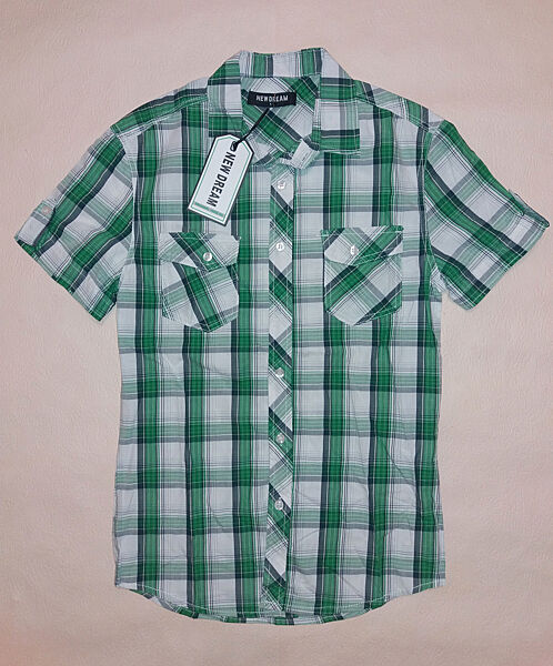 Рубашка мужская с коротким рукавом New Dream р. M 44 Зеленый клетка