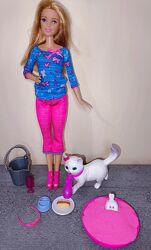 Barbie оригінал набір з котиком -Кукла Барби с кошкой - уход за питомцем