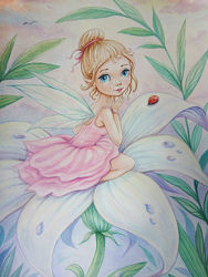Fairy in a white lily, акварель, в рамке