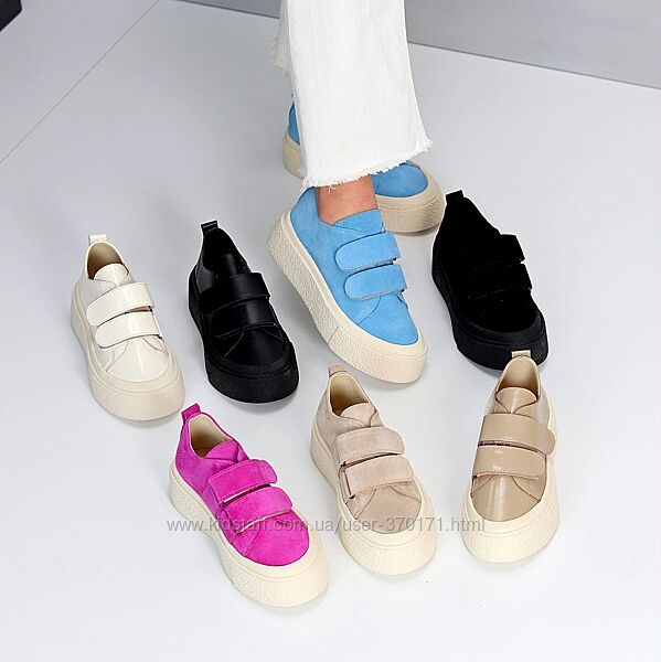 Стильні повністю натуральні Кеди на липучках 