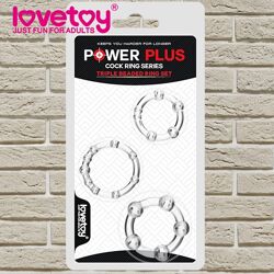 Набор из 3 прозрачных эрекционных колец с бусинками Power Plus от LoveToy