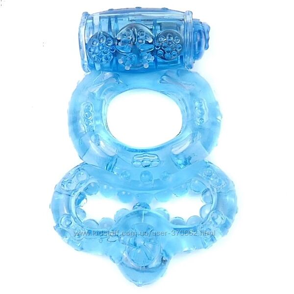 Двойное виброкольцо для пениса синее vibrating duo cock ring от Boss