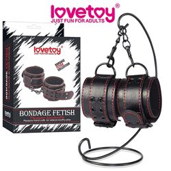 Наручники черные с красной строчкой Bondage Fetish Pleasure Handcuffs