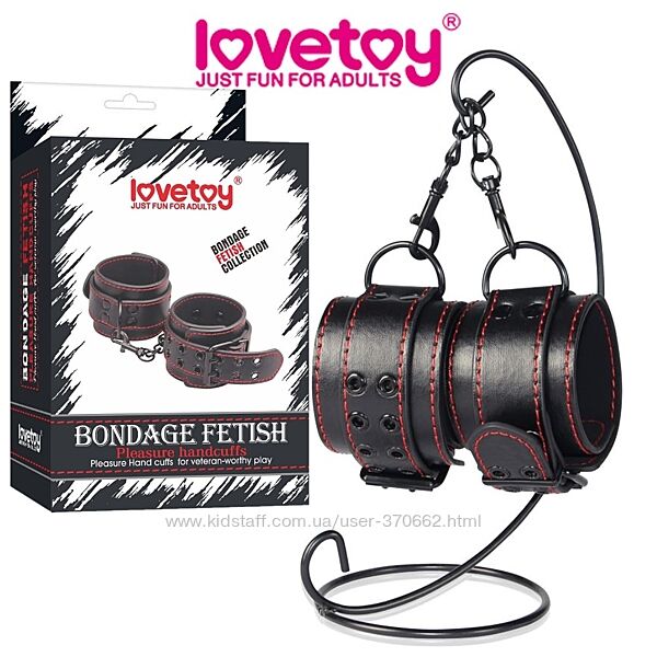 Наручники черные с красной строчкой Bondage Fetish Pleasure Handcuffs