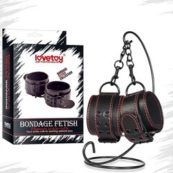 Черные наножники с красной строчкой для любовных игр Pleasure ankle cuffs
