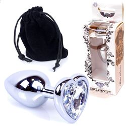 Анальна пробка з прозорим кристалом серце S Jewellery silver heart