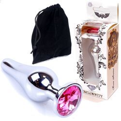 Анальна пробка з рожевим кристалом M Jewellery silver butt plug pink