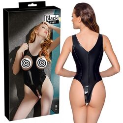 Вініловий боді з вирізами для грудей і промежини Vinyl Open Cup Body L