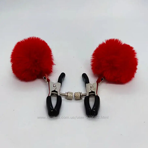 Затискачі на соски DS Fetish Nipple clamps metal poliester red 36724
