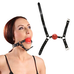 Чорний кляп із пластиковою червоною кулею Red Ballgag від Guilty Toys