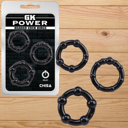 Набір із 3 ерекційних кілець GK Power Beaded Cock Rings Black від CHISA
