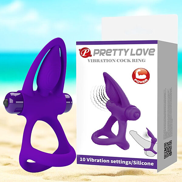 Віброкільце для члена з обхватом яєчок фіолетове Pretty Love Vibration Cock
