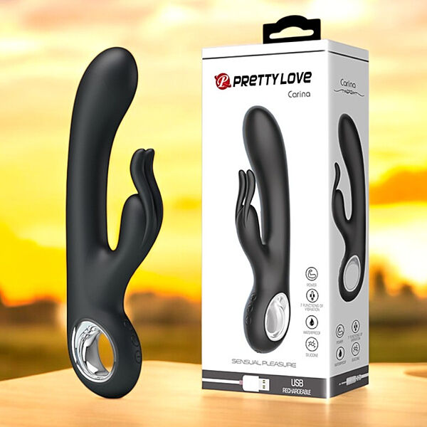 Вібратор перезаряджаємий чорний з кліторальним відростком зайчик Carina