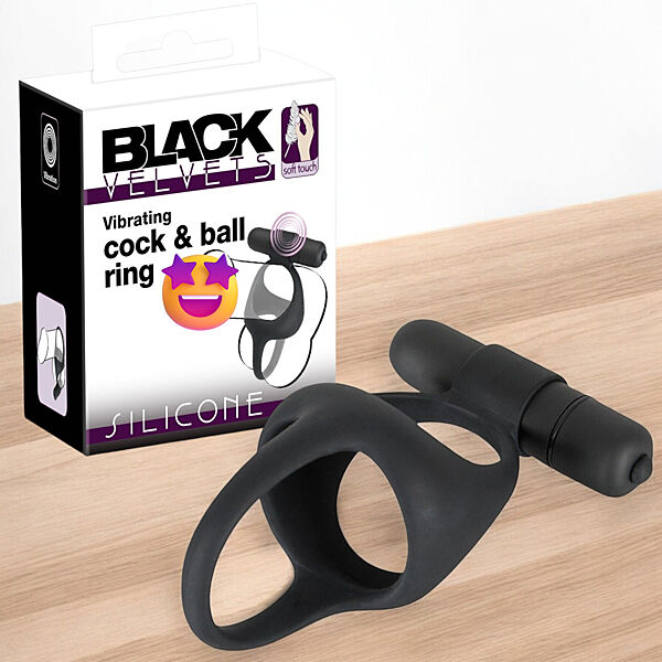 Вібронасадка на член із кільцем для мошонки Black Velvets Vibrating cock
