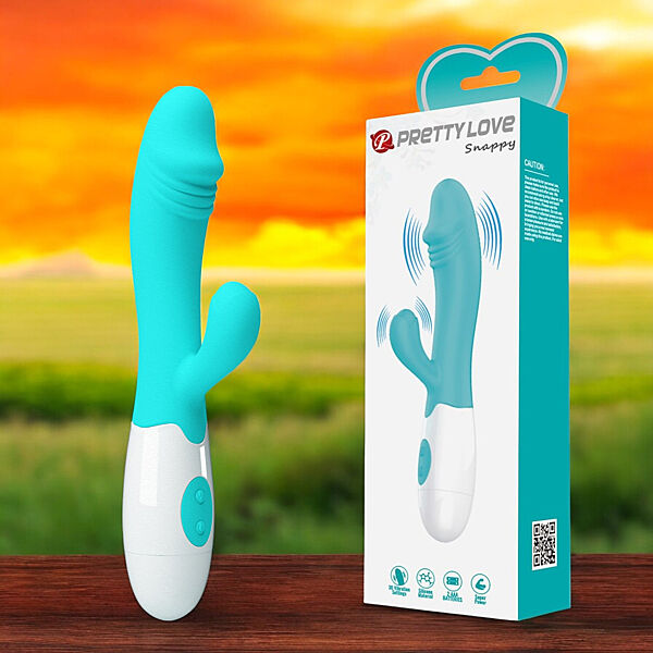 Вібратор із кліторальним відростком бірюзовий Pretty Love Snappy LyBaile