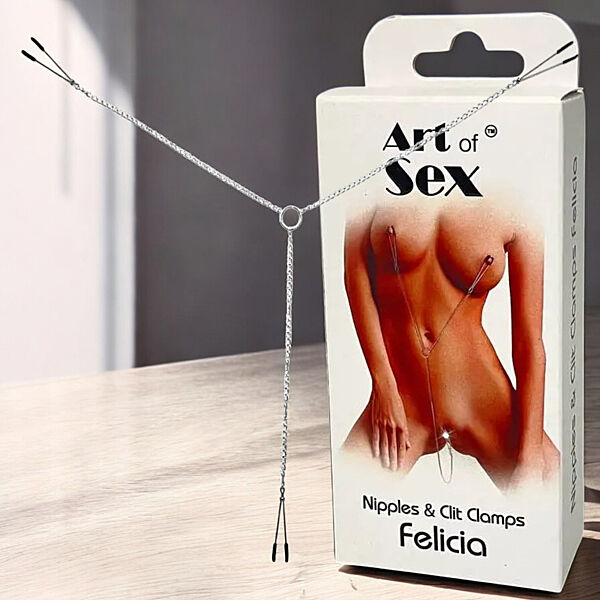 Затискачі для сосків та клітора з ланцюжком Nipple and clit clamps Felicia 